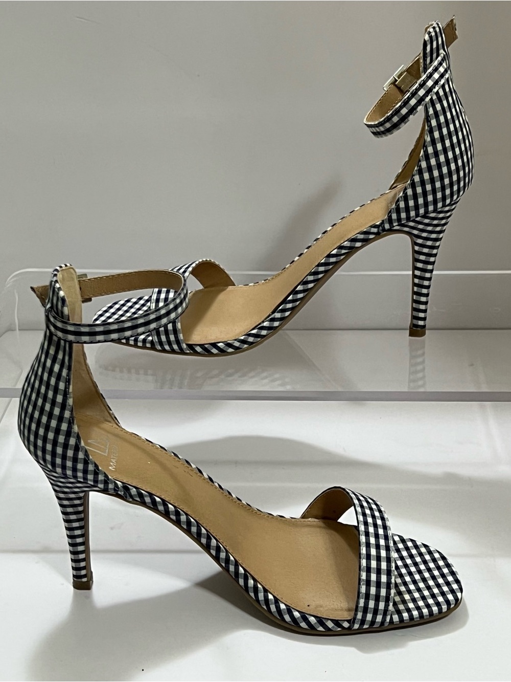 Material Girl Blaire Blue Gingham Ankle Strap Heels Size 11M